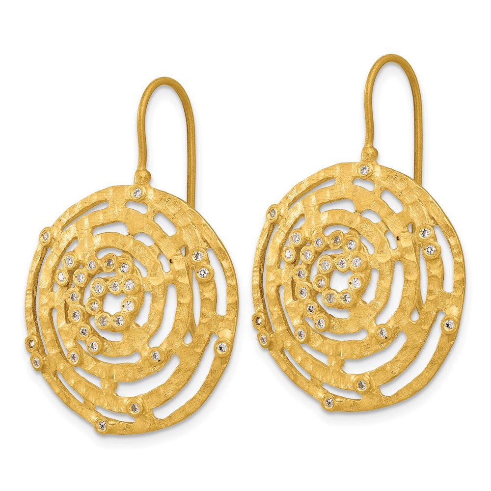 D2D 14K Diamond Textured Cut-out Circle Dangle Earrings