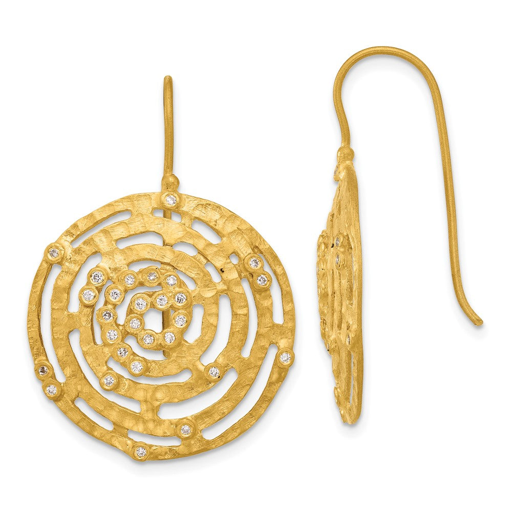 D2D 14K Diamond Textured Cut-out Circle Dangle Earrings