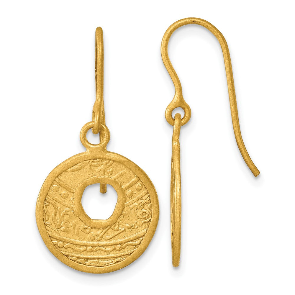 D2D 14K Textured Cut-out Circle Dangle Earrings