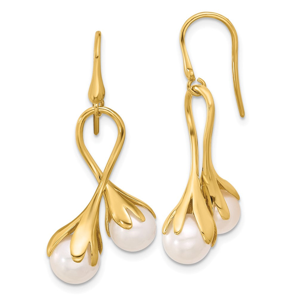 D2D 14K FW Cultured Pearl w/Ribbon Shape Dangle Earrings