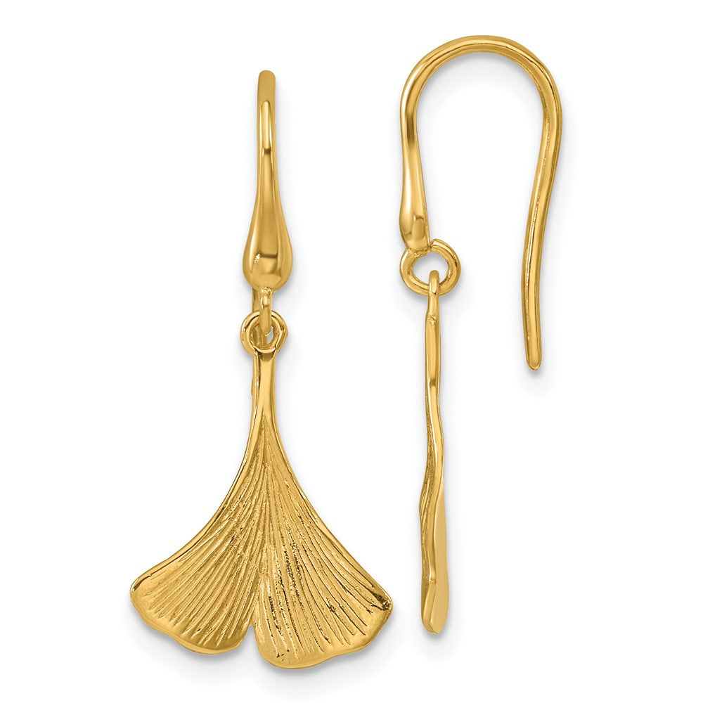 D2D 14K Textured Leaf Dangle Earrings