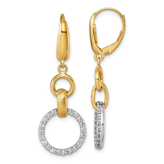 D2D 14K Two-tone Diamond Dangle Leverback Earrings