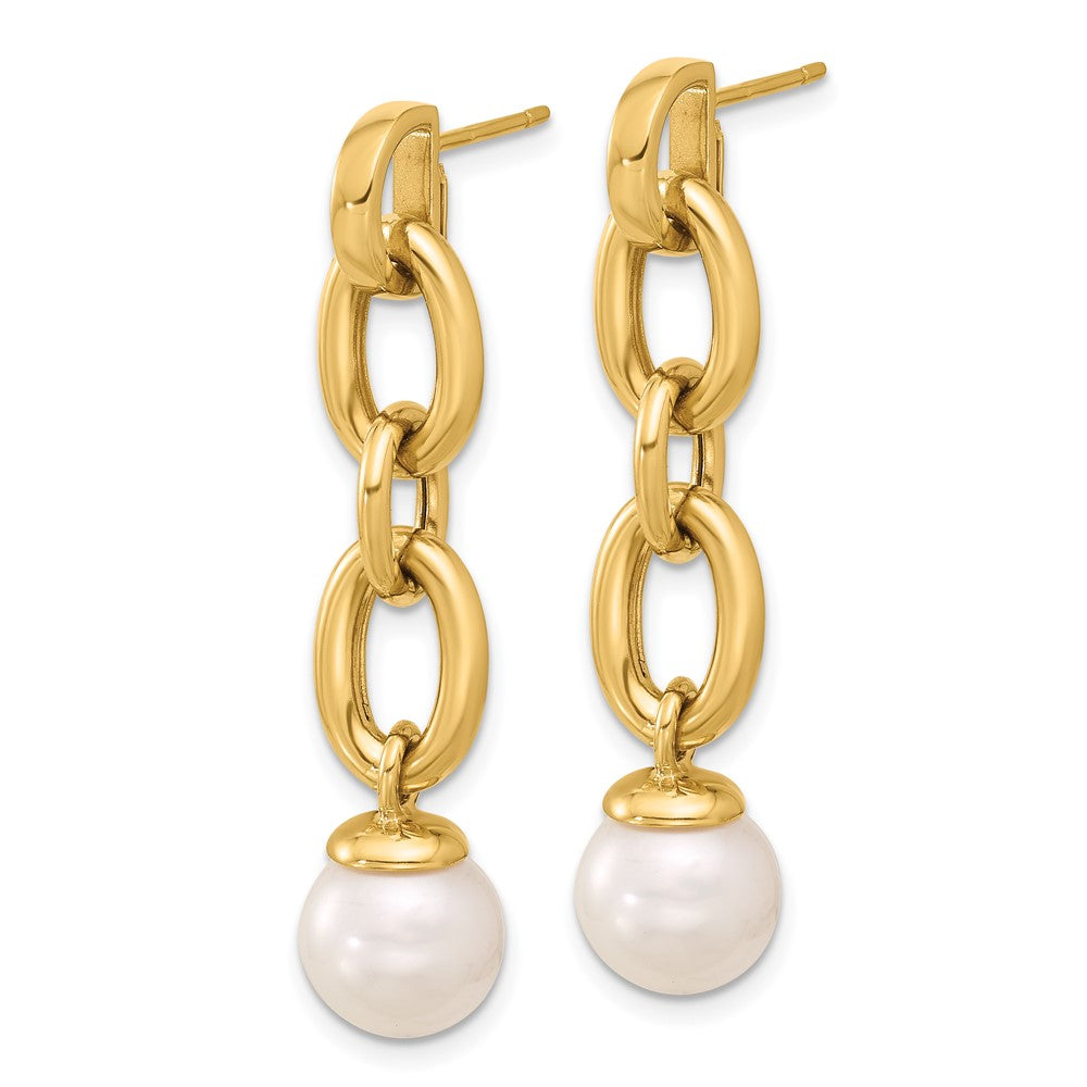 D2D 14K FW Cultured Pearl & Chain Post Dangle Earrings