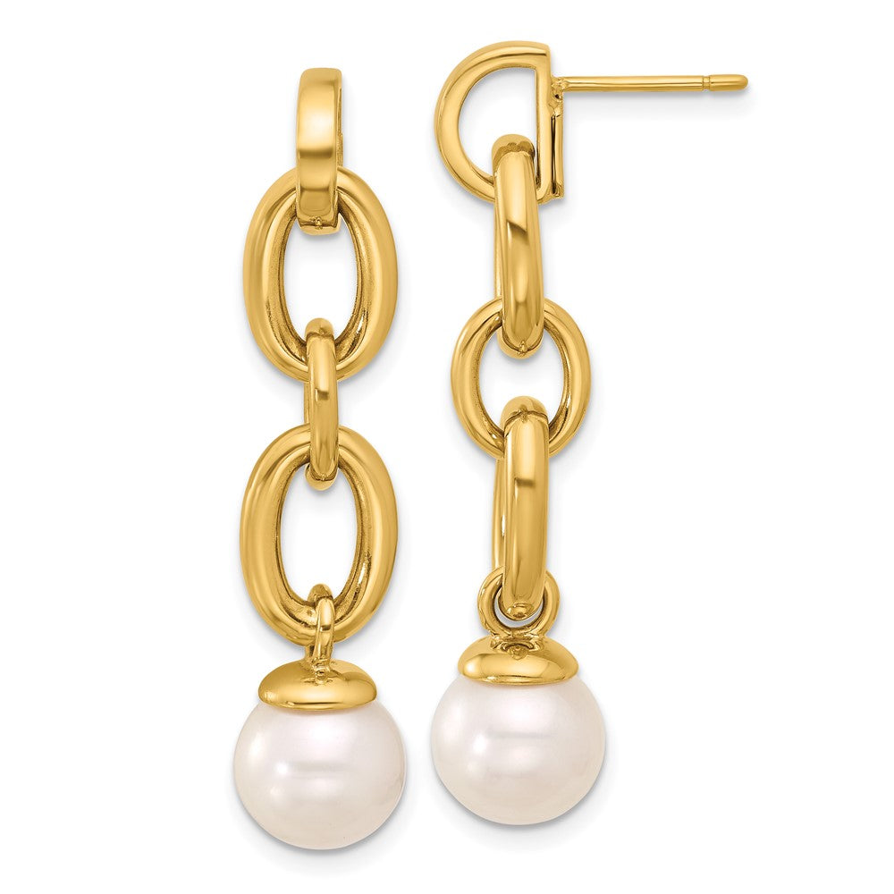 D2D 14K FW Cultured Pearl & Chain Post Dangle Earrings
