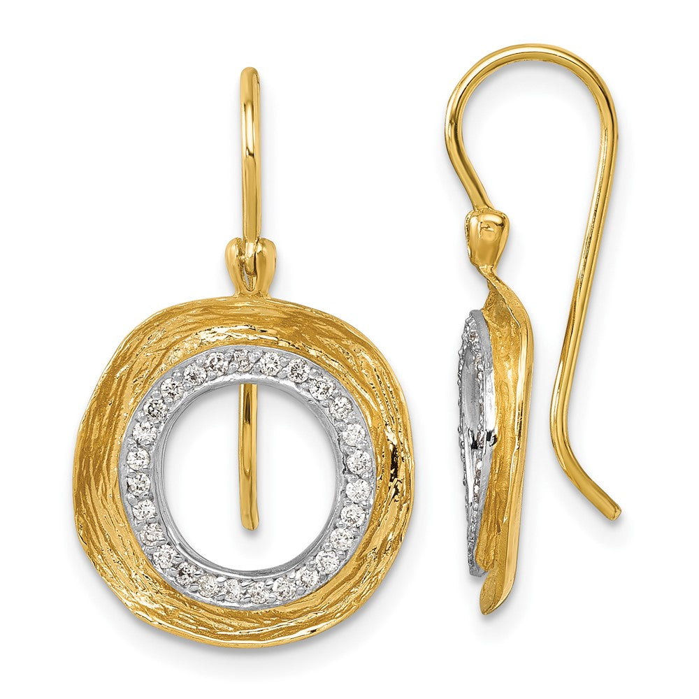 D2D 14K Diamond Circle Textured Swirl Dangle Earrings