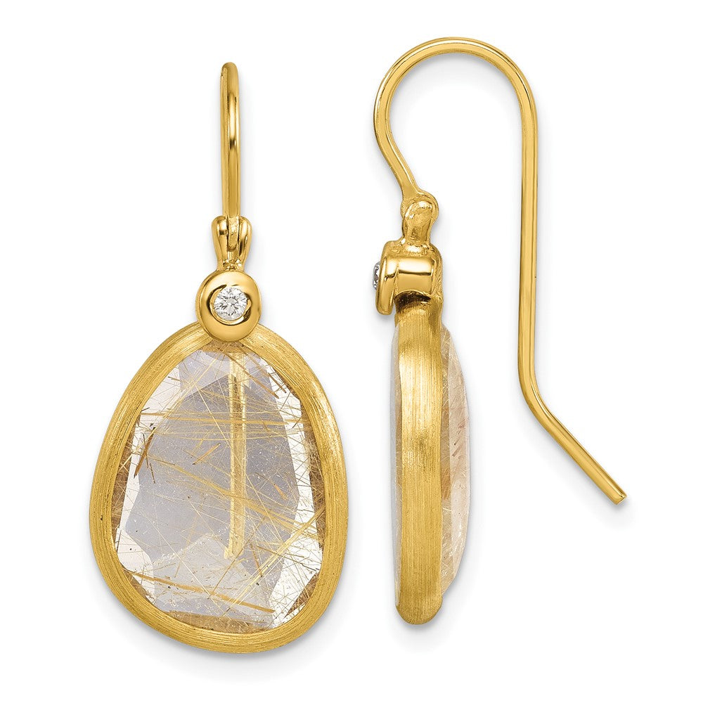 D2D 14K Diamond & Rutile Quartz Dangle Earrings