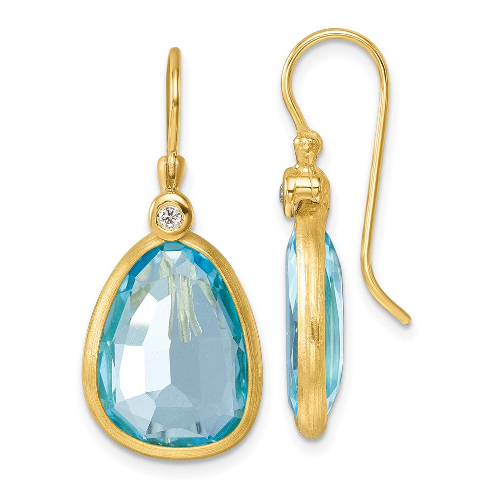 D2D 14K Diamond & Blue Topaz Dangle Earrings