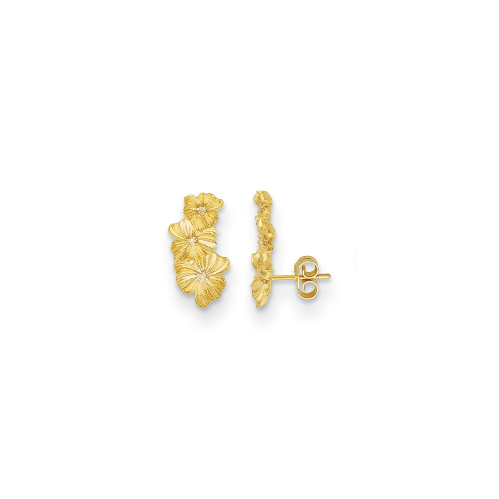 D2D 14K Diamond 3 Flower Post Earrings