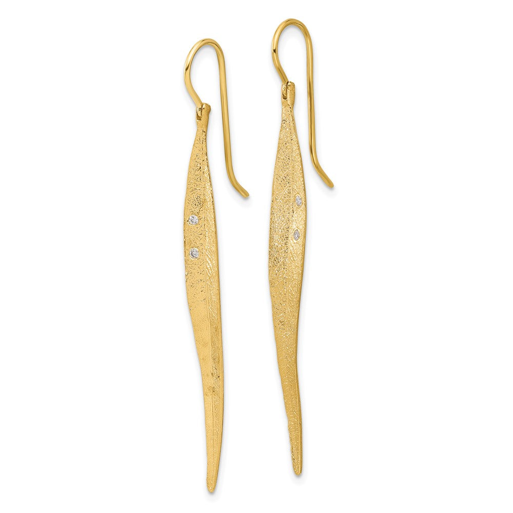 D2D 14K Diamond Textured Long Leaf Dangle Earrings