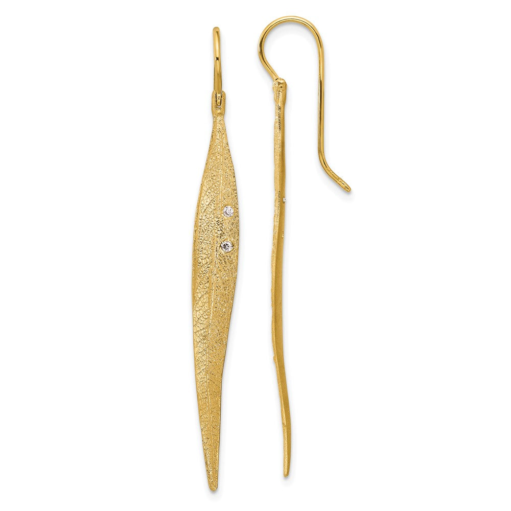 D2D 14K Diamond Textured Long Leaf Dangle Earrings