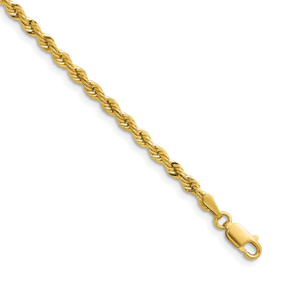 D2D 14K 3mm Solid Diamond Cut Rope 7 inch Bracelet