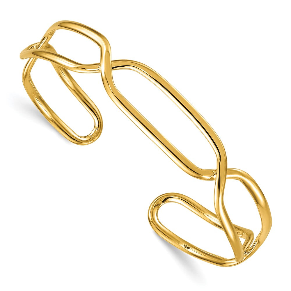 D2D 14K Polished Rectangle Shapes Cuff Bangle