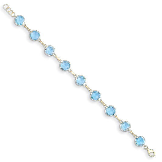 D2D 14K Blue Topaz Circle 8 inch Gemstone Bracelet