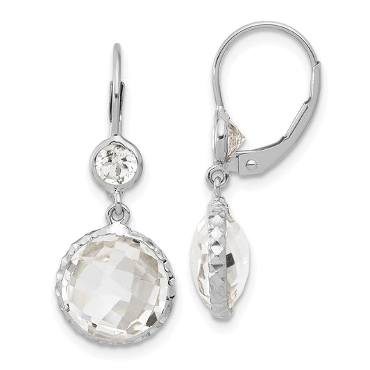 D2D 14K White Gold Crystal & White Quartz Leverback Earrings