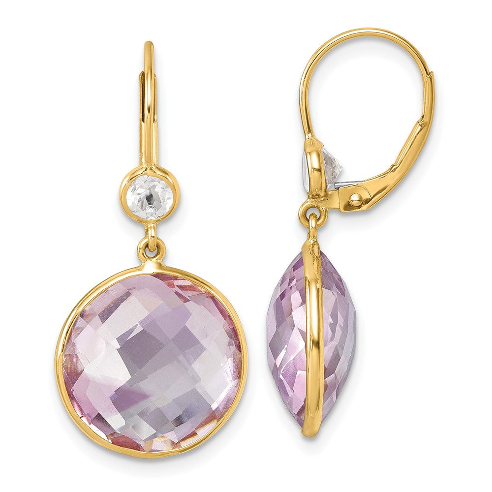 D2D 14K Pink Amethyst Leverback Dangle Earrings