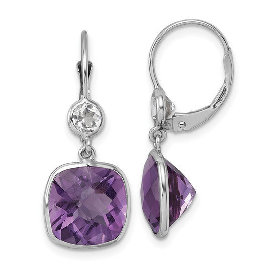 D2D 14K White Gold Pink Amethyst/White Topaz Earrings