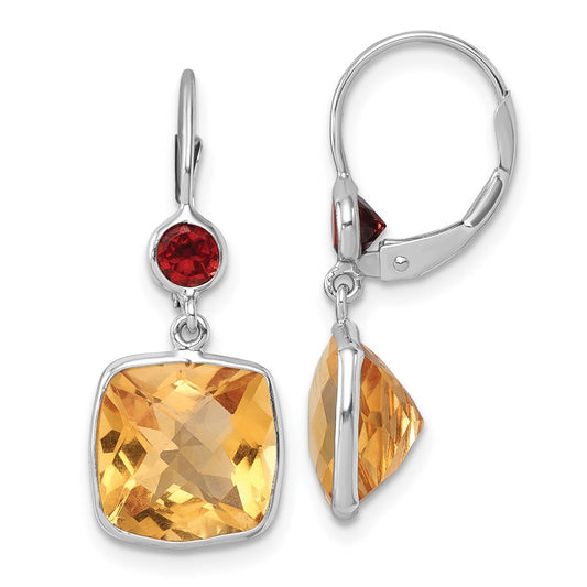 D2D 14K White Gold Citrine & Garnet Leverback Earrings