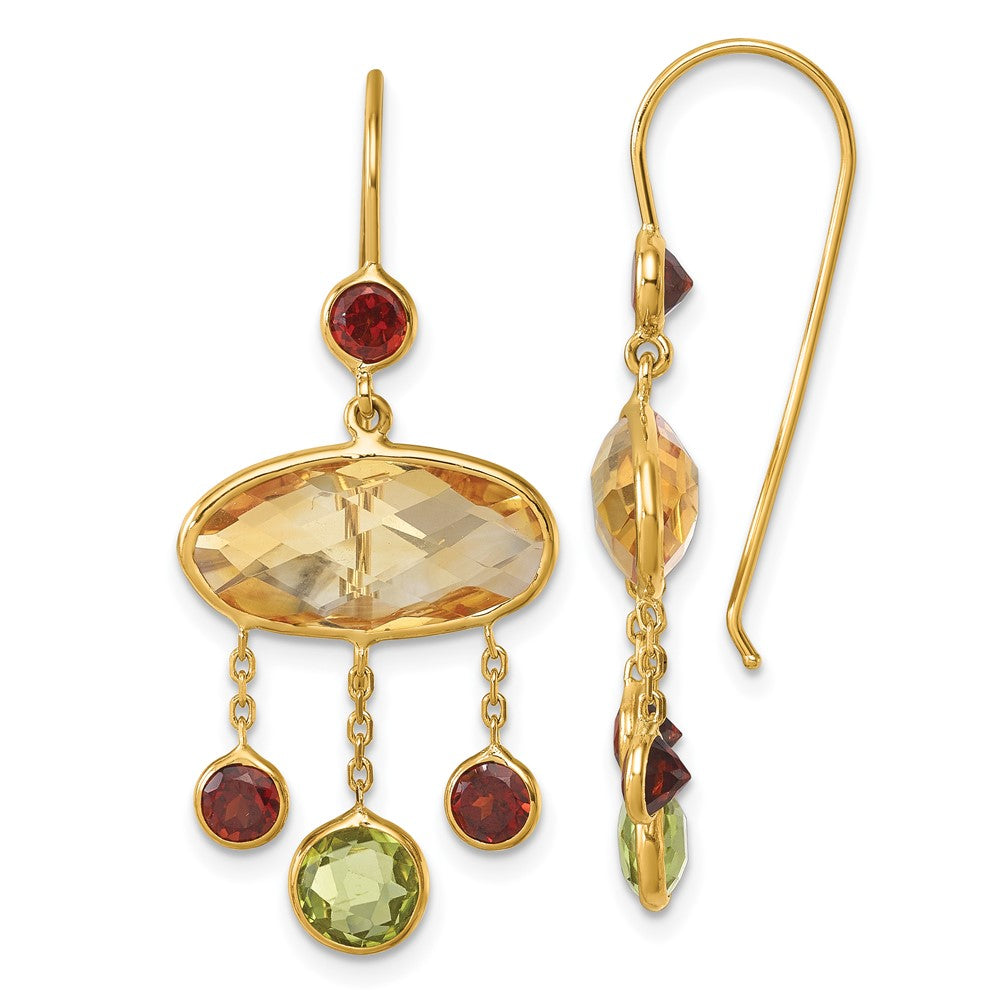 D2D 14K Citrine/Peridot/Garnet Dangle Earrings