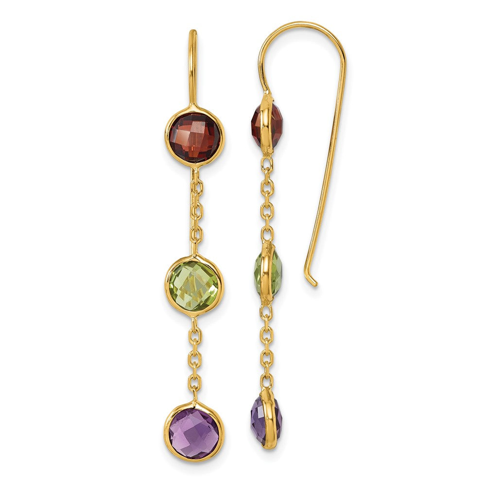 D2D 14K Garnet/Peridot/Amethyst Dangle Earrings