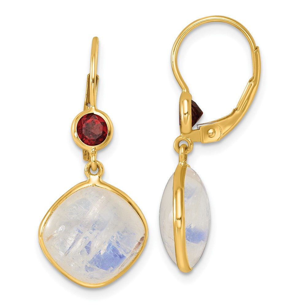 D2D 14K Garnet & Moonstone Leverback Dangle Earrings
