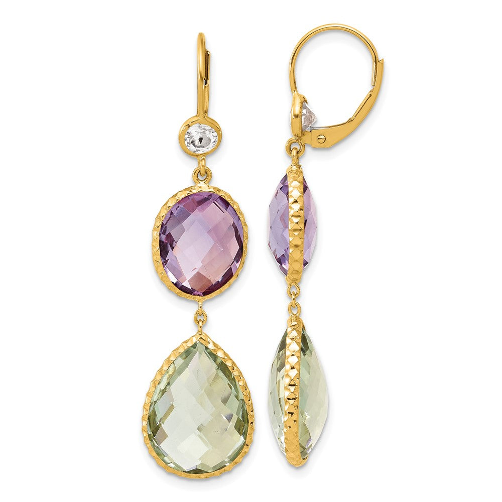 D2D 14K Pink & Green Amethyst Leverback Dangle Earrings