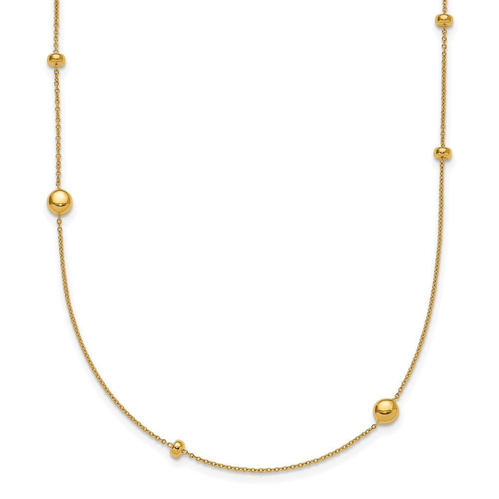 D2D 18K Round & Flat Beads on Fancy Link Chain 34in Bead and Station Necklaces