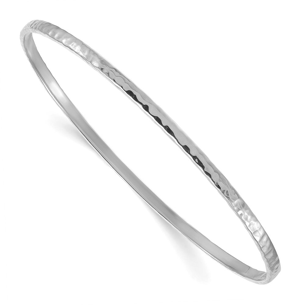D2D 18K White Gold Solid Hammered 2.7mm Slip-on Bangle