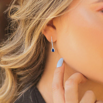 Diamond2Deal 14k White Gold 1.04ct Pear Shape Blue Sapphire & Diamond Drop & Dangle Earrings