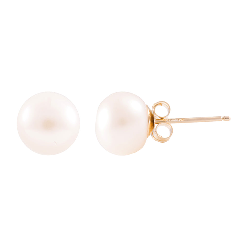 Diamond2Deal 14k Yellow Gold Round Shape Pearl Stud Earrings for Women