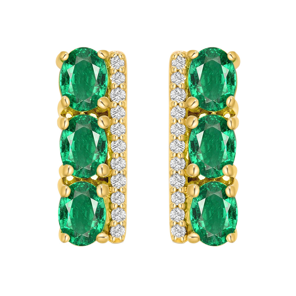 Diamond2Deal 14k Yellow Gold 1.22ct Oval Cut Emerald and Diamond Bar Stud Earrings for Women