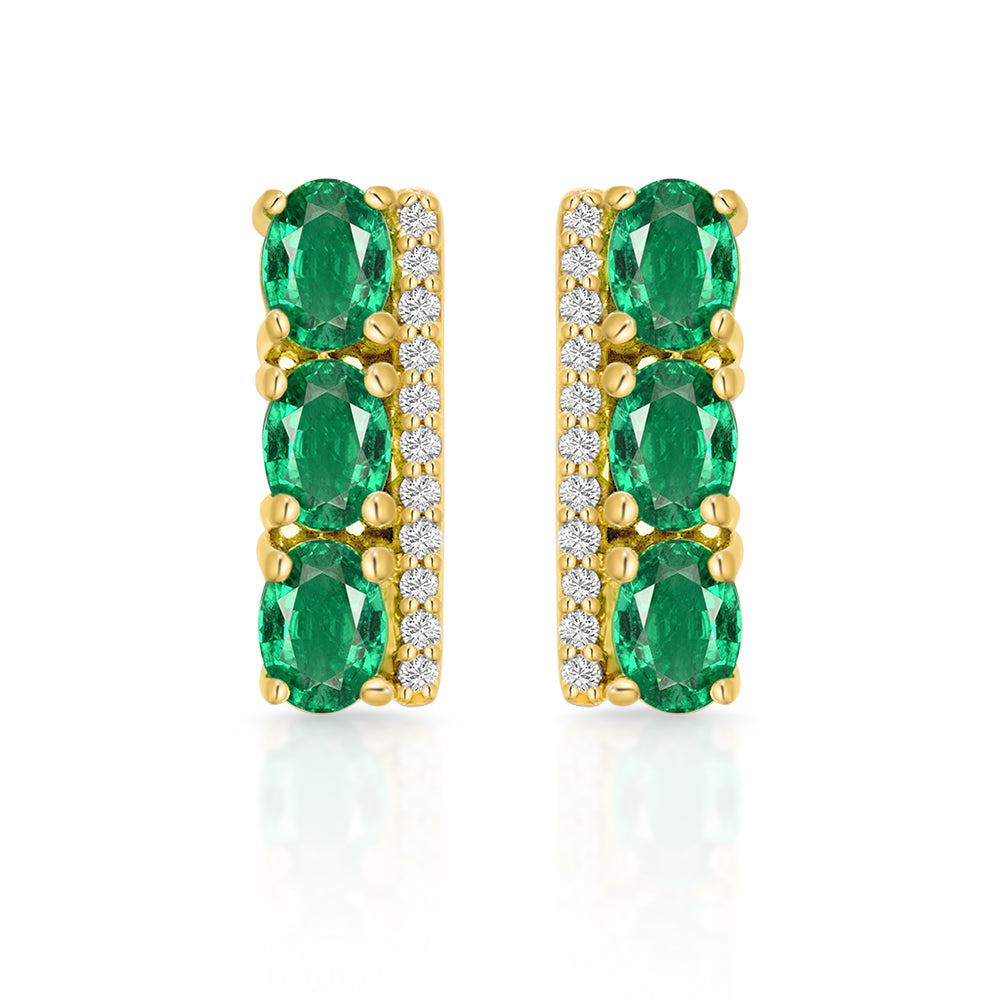 Diamond2Deal 14k Yellow Gold 1.22ct Oval Cut Emerald and Diamond Bar Stud Earrings for Women