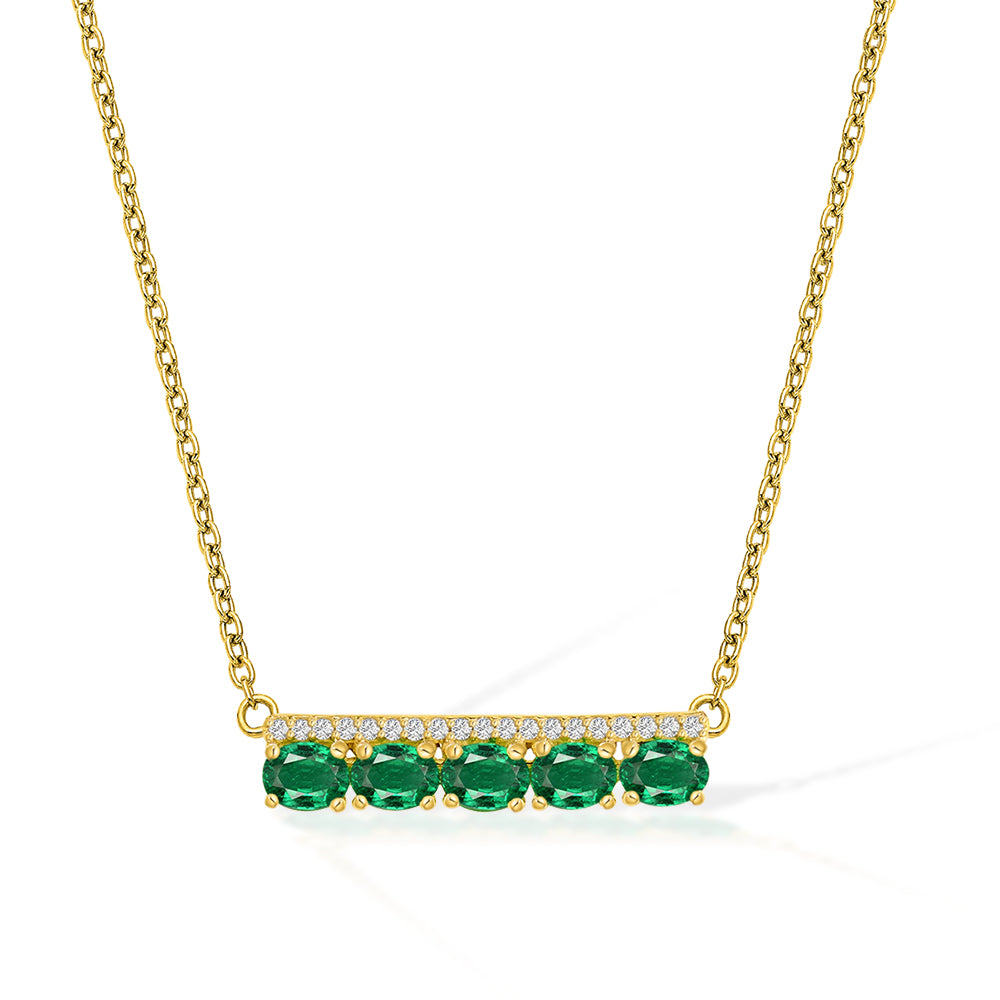 Diamond2Deal 14k Yellow Gold 1.03ct Oval Cut Emerald and Diamond Bar Pendant Necklace 18"