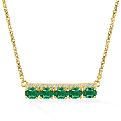Diamond2Deal 14k Yellow Gold 1.03ct Oval Cut Emerald and Diamond Bar Pendant Necklace 18"