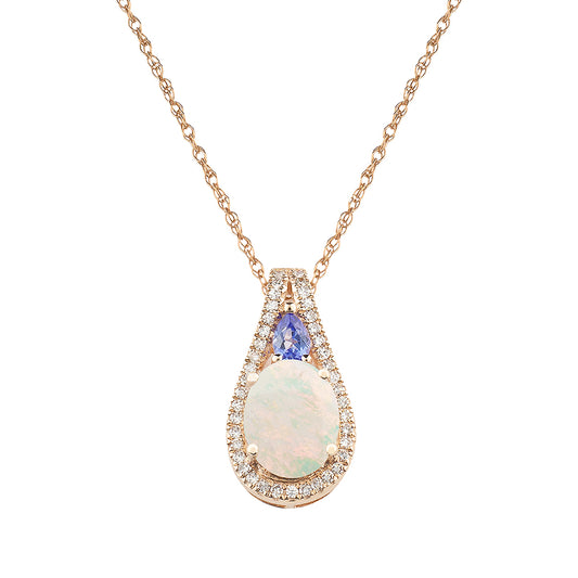 Diamond2Deal 14k Rose Gold 1.4ct Oval Cut Opal and Pendant Necklace 18" for Women