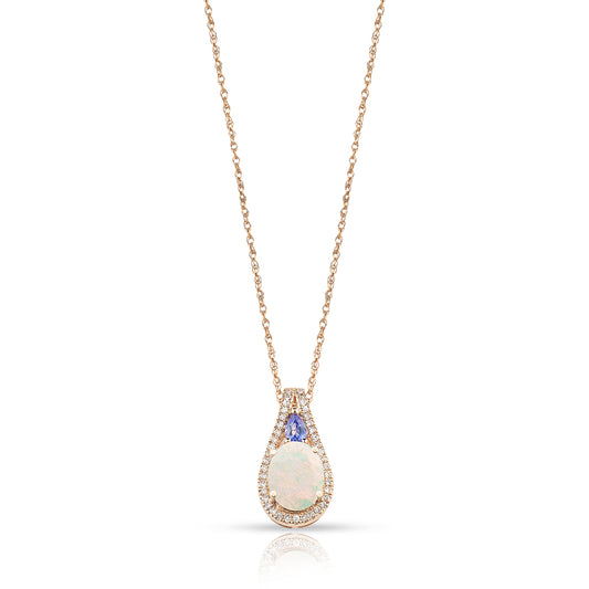 Diamond2Deal 14k Rose Gold 1.4ct Oval Cut Opal and Pendant Necklace 18" for Women