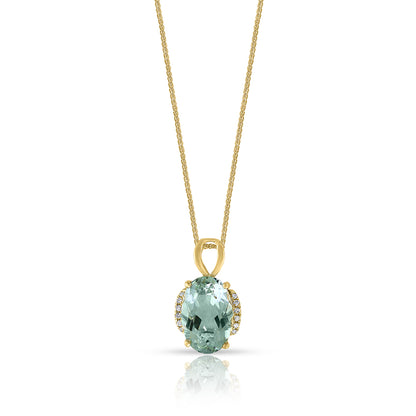 Diamond2Deal 14k Yellow Gold 3.09ct Oval Cut Green Amethyst and Diamond Pendant Necklace 18"