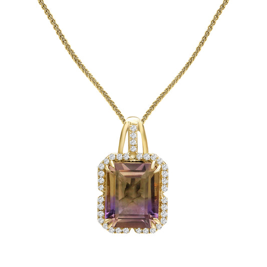 Diamond2Deal 14k Yellow Gold 4.5ct Octagon Cut Ametrine and Diamond Pendant Necklace 18"