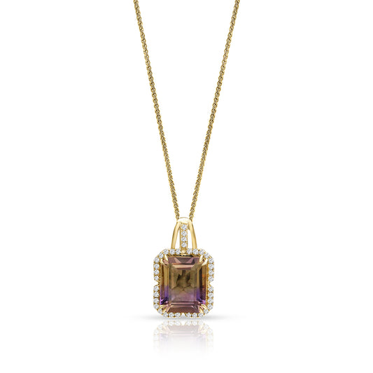 Diamond2Deal 14k Yellow Gold 4.5ct Octagon Cut Ametrine and Diamond Pendant Necklace 18"
