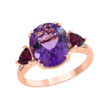 Diamond2Deal 14k Rose Gold 5.02ct Oval Cut Amethyst and Engagement Ring for Women