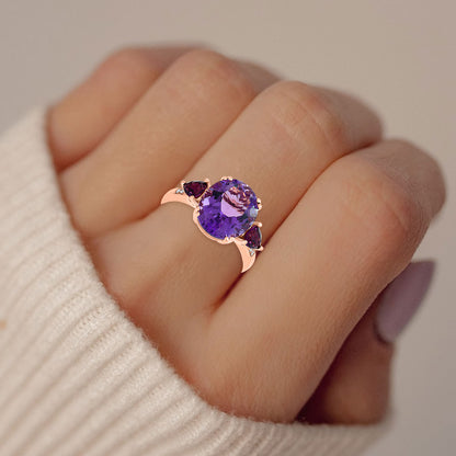 Diamond2Deal 14k Rose Gold 5.02ct Oval Cut Amethyst and Engagement Ring for Women