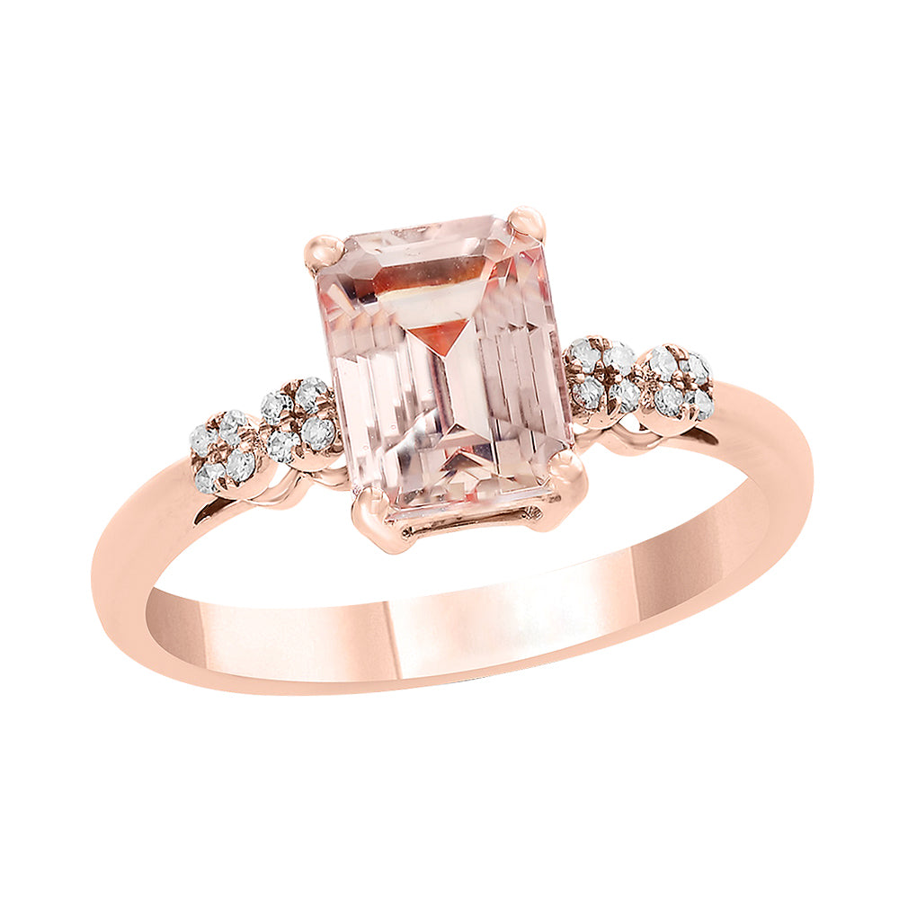 Diamond2Deal 14k Rose Gold 1.38ct Octagon Cut Morganite and Diamond Engagement Ring for Women