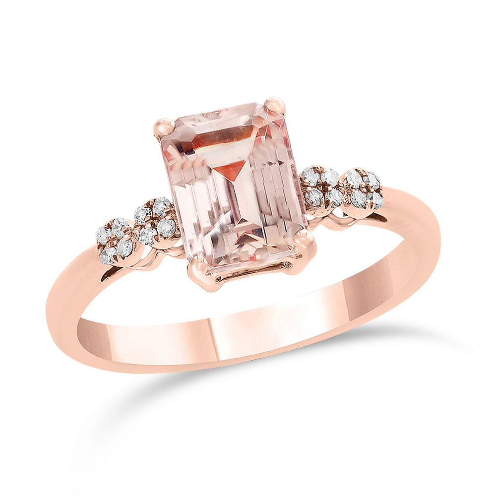 Diamond2Deal 14k Rose Gold 1.38ct Octagon Cut Morganite and Diamond Engagement Ring for Women