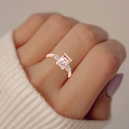 Diamond2Deal 14k Rose Gold 1.38ct Octagon Cut Morganite and Diamond Engagement Ring for Women
