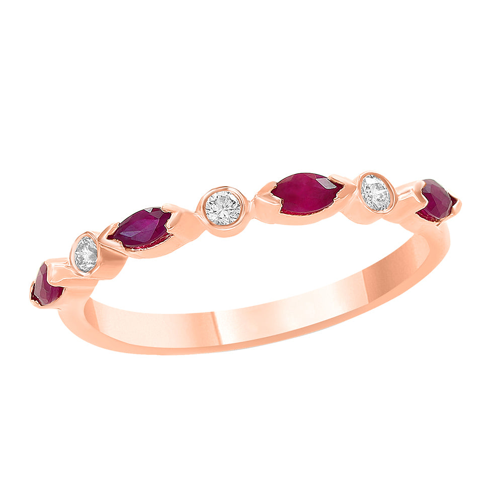 Diamond2Deal 14k Rose Gold 0.52ct Marquise Cut Ruby and Diamond Eternity Band Ring for Women