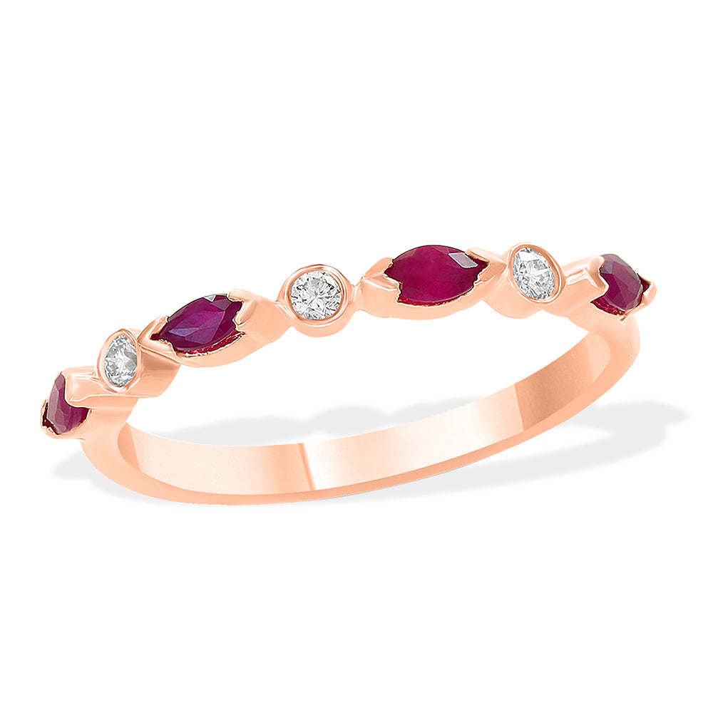 Diamond2Deal 14k Rose Gold 0.52ct Marquise Cut Ruby and Diamond Eternity Band Ring for Women