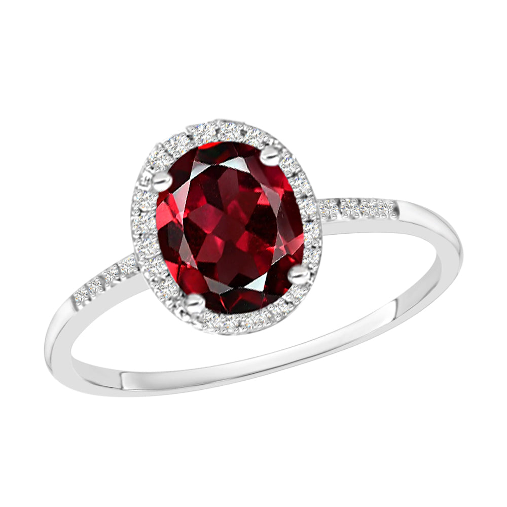 Diamond2Deal 14k White Gold 1.75ct Oval Cut Garnet and Diamond Engagement Ring for Women