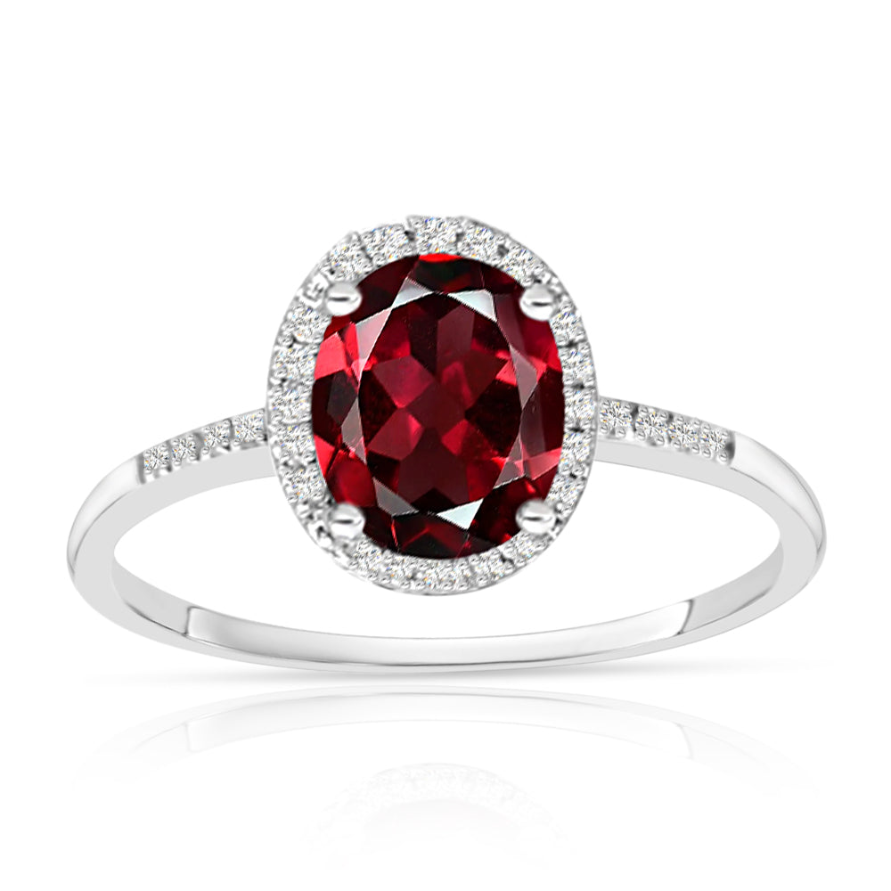 Diamond2Deal 14k White Gold 1.75ct Oval Cut Garnet and Diamond Engagement Ring for Women