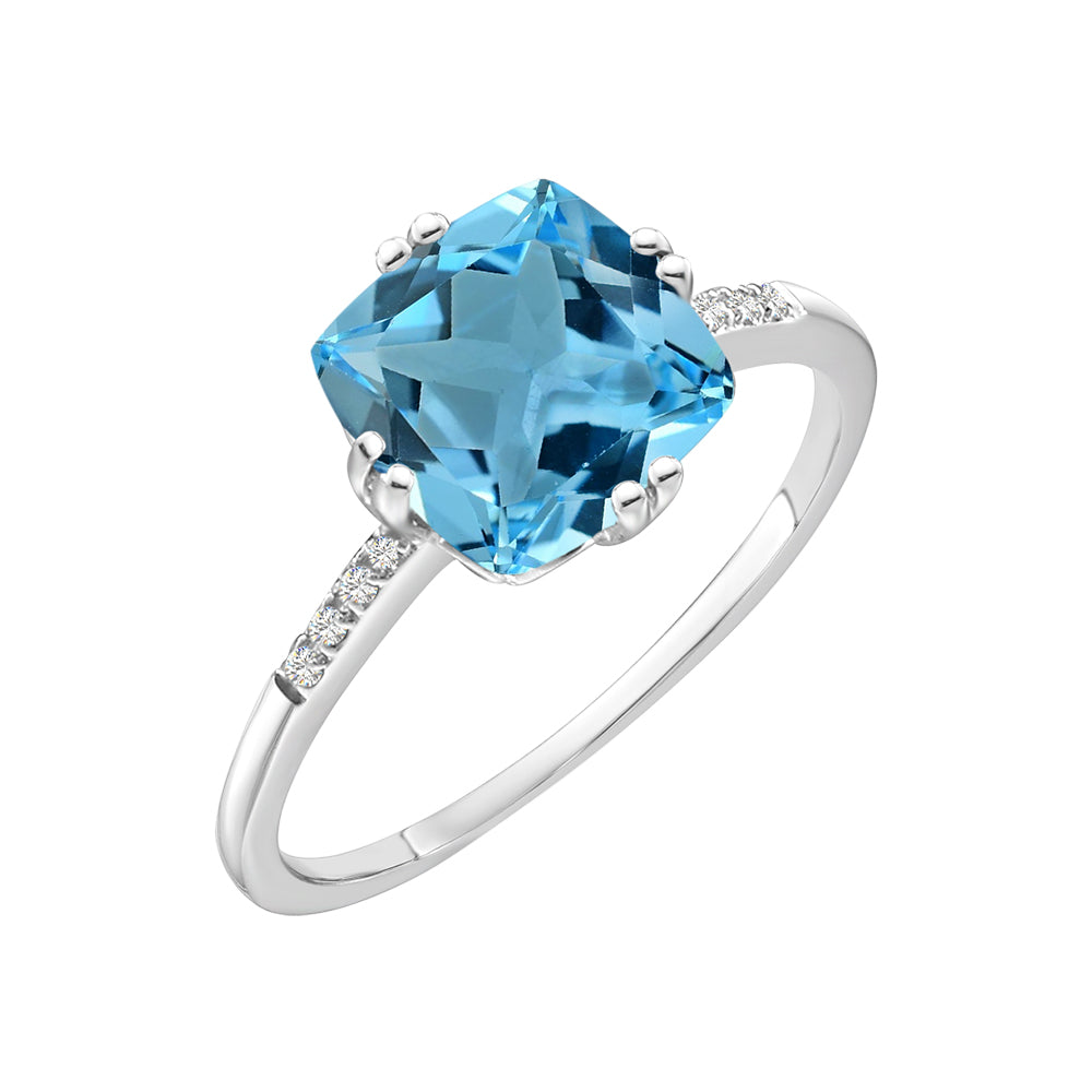 Diamond2Deal 14k White Gold 2.41ct Cushion Blue Topaz and Diamond Engagement Ring for Women