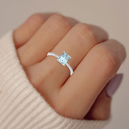 Diamond2Deal 14k White Gold 0.99ct Octagon Aquamarine and Diamond Engagement Ring for Women