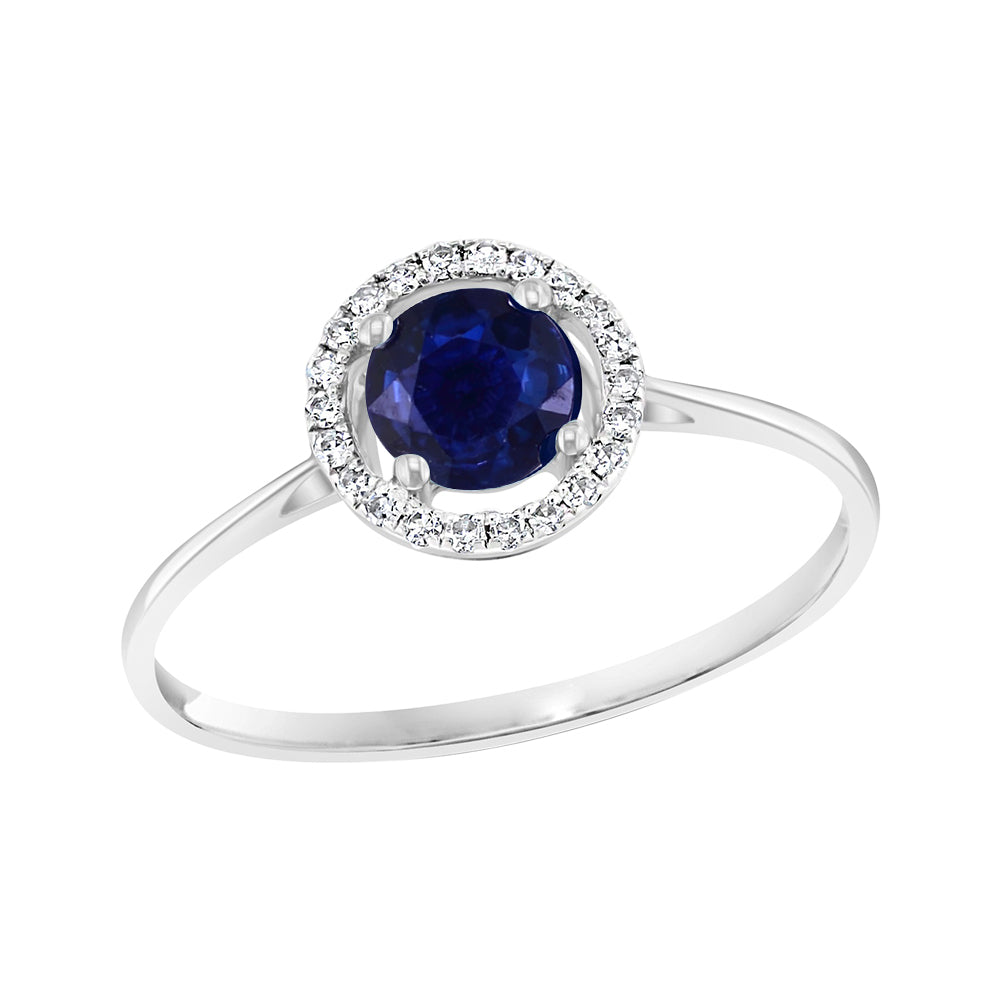 Diamond2Deal 14k White Gold 0.59ct Round Cut Blue Sapphire and Diamond Halo Engagement Ring